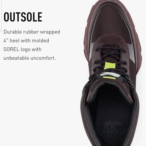 NWOT Sorel Brex Heel Lace Up Waterproof Rain Chunky Boot in New Cinder Sz. 8 - Picture 5 of 13